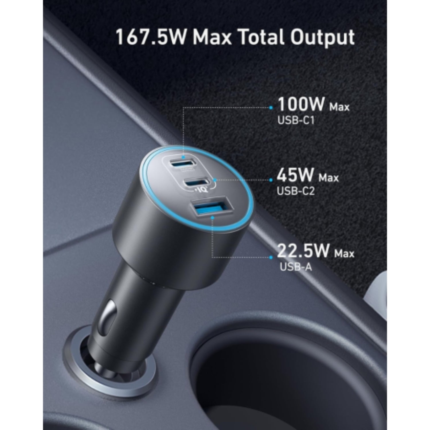 Nano Car Charger (167.5W, 3 Ports)